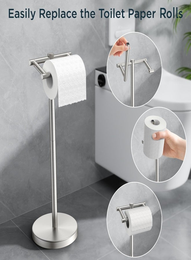 FORIOUS Toilet Paper Holder Stand, Freestanding Tissue Roll Holder for Bathroom, Pivoting Design, Durable SUS 304 Stainless Steel and Weighted Base Toilet Paper Stand, Stainless Steel - Image 4