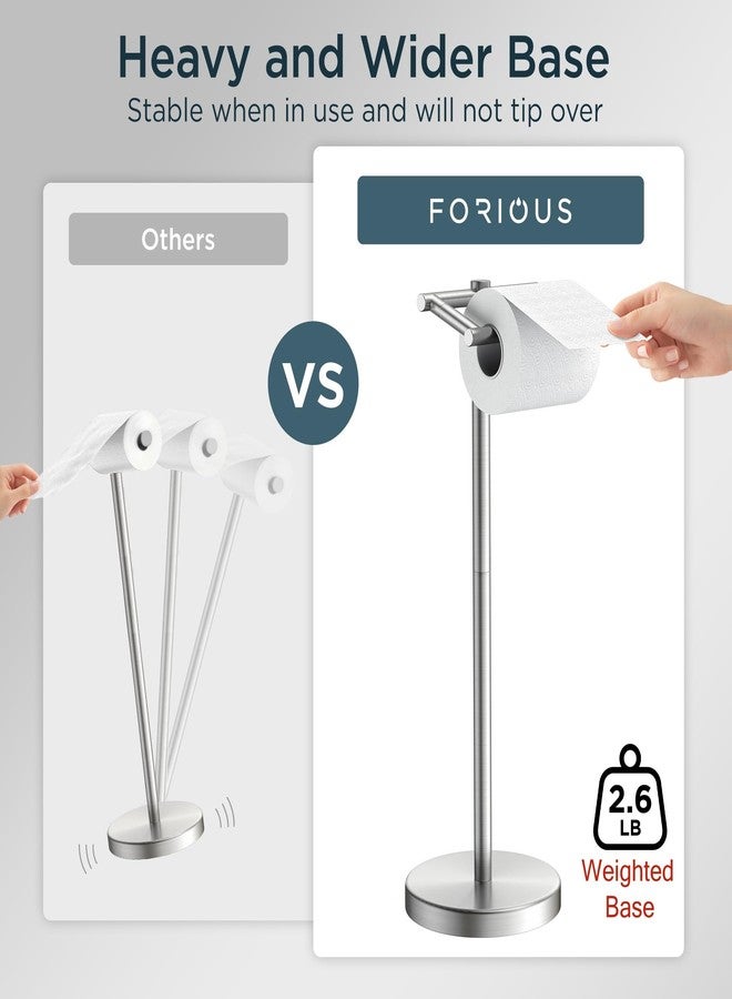 FORIOUS Toilet Paper Holder Stand, Freestanding Tissue Roll Holder for Bathroom, Pivoting Design, Durable SUS 304 Stainless Steel and Weighted Base Toilet Paper Stand, Stainless Steel - Image 3