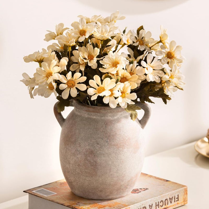 Dobbyby Ceramic Flower Small Vase 6 inch Farmhouse Rustic Vase Decorative Pottery Terracotta Vases for Home Decor Table Mantle Fireplace Living Room Bathroom Wedding Centerpiece - Image 3