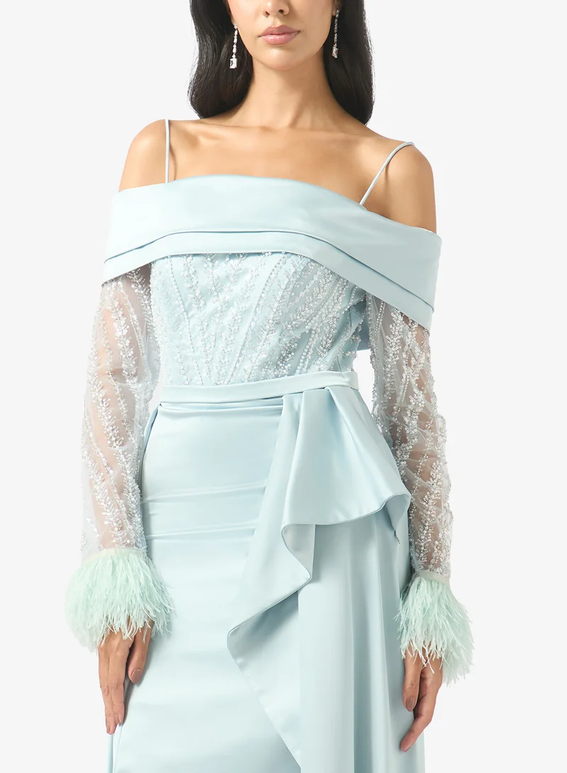 Akadia Fashion  Off Shoulder Sequin Tulle Dress for Women | Best Price UAE