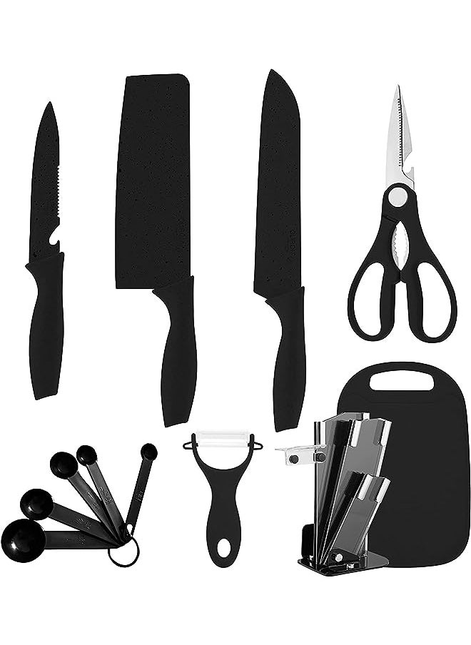 Womdee Stainless Steel Kitchen Knife Set of 8 with Chopping & Cutting Board and holder, Slicing Knife, Chef’s Knife, Fruit Knife, Scissors, Knife Holder and Peeler Included  - Image 1