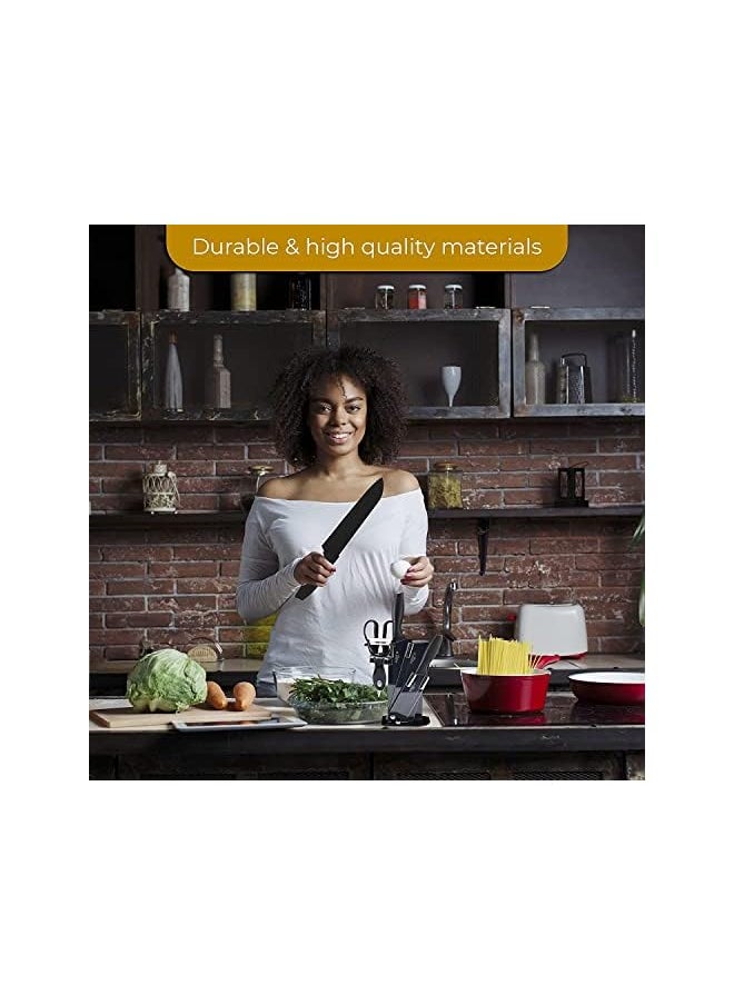 Womdee Stainless Steel Kitchen Knife Set of 8 with Chopping & Cutting Board and holder, Slicing Knife, Chef’s Knife, Fruit Knife, Scissors, Knife Holder and Peeler Included  - Image 3