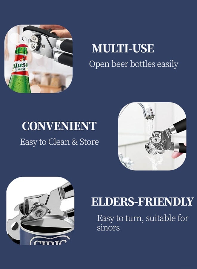 HOOTO Heavy Duty Stainless Steel Smooth Edge Manual Can and Bottle Opener,Soft Comfort Handle, Extra Large Handheld Turn Knob, Multifunctional Kitchen Tool, Black - Image 4