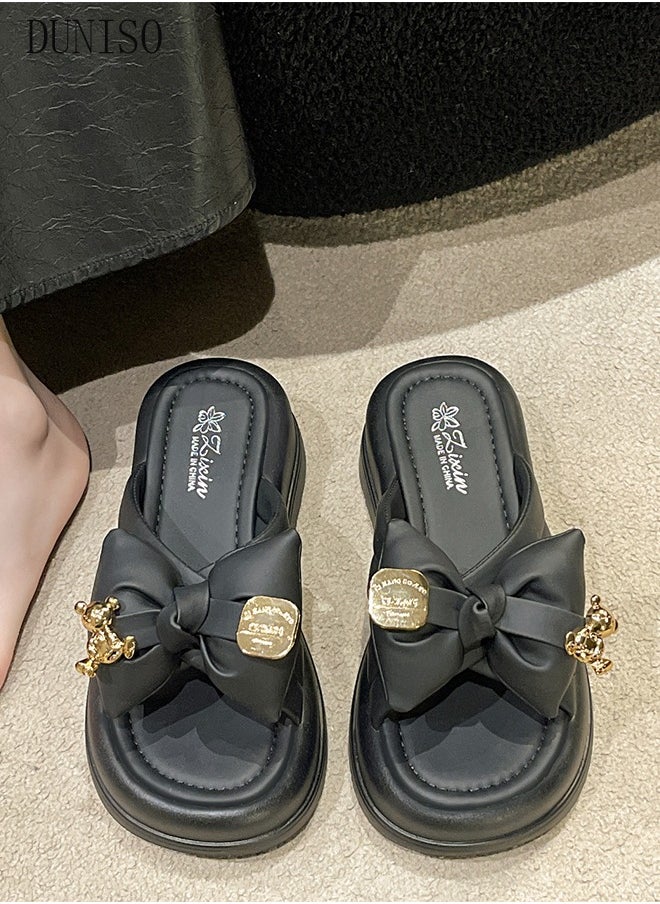 DUNISO - Women's Summer Walking Sandals Air Cushion Support Platform Open Tole Slippers Comfortable Casual Wedge Sandals with Non-slip Soles Thick Sole Beach Slippers Indoor and Out Door - Image 1