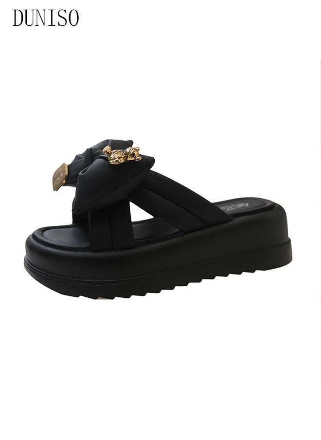 DUNISO - Women's Summer Walking Sandals Air Cushion Support Platform Open Tole Slippers Comfortable Casual Wedge Sandals with Non-slip Soles Thick Sole Beach Slippers Indoor and Out Door - Image 1
