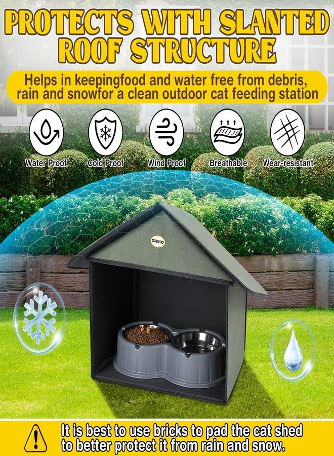 Dreyoo محطة تغذية القطط الخارجية من دريو، عبوة واحدة، للطعام والماء، مأوى مقاوم للعوامل الجوية للقطط الضالة والمتوحشة وقطط المجتمع، 13 بوصة عمق × 17 بوصة عرض × 15.5 بوصة ارتفاع (أخضر داكن) - Image 5