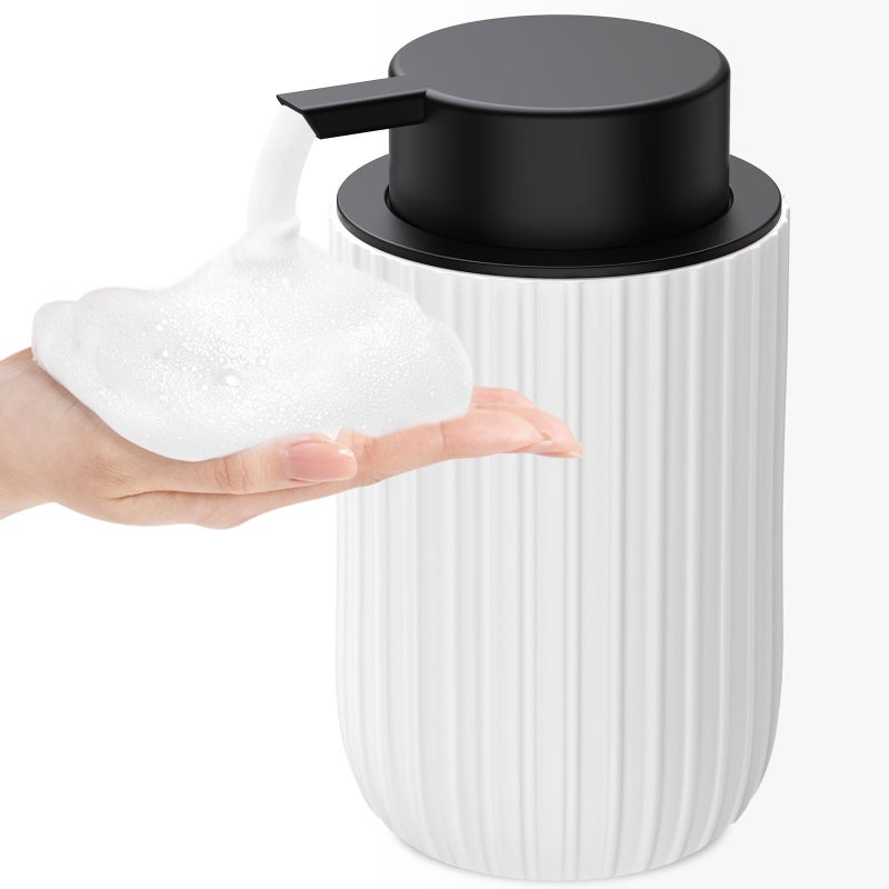Dlirho Ceramic Foaming Soap Dispenser, 12 oz Bathroom Foam Hand Soap Dispenser, Refillable Lotion Soap Dispenser with Removable Pump for Kitchen Hand Wash Dispenser, Modern Home Decor(White) - Image 1