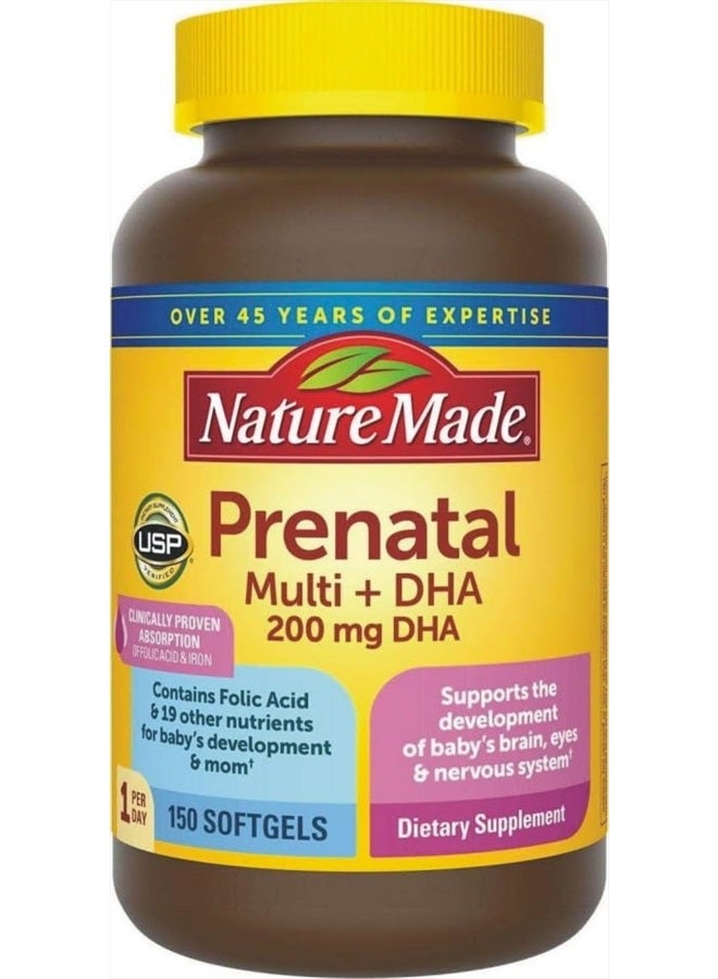 Nature Made Prenatal Folic Acid + DHA 200 mg Dietary Supplement , 150Count - Image 2
