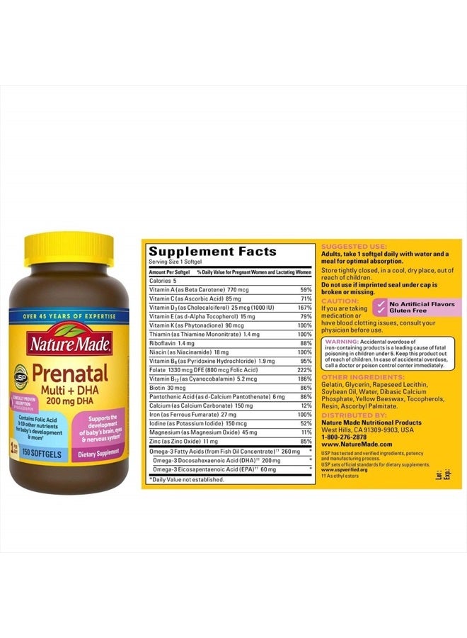 Nature Made Prenatal Folic Acid + DHA 200 mg Dietary Supplement , 150Count - Image 4