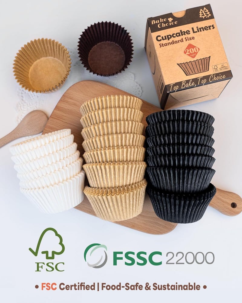 Bake Choice Non-stick 200pcs Standard Cupcake Liners for Baking, Natural, Food-grade Cupcake Wrapper, Greaseproof Parchment Muffin Liners - Image 5