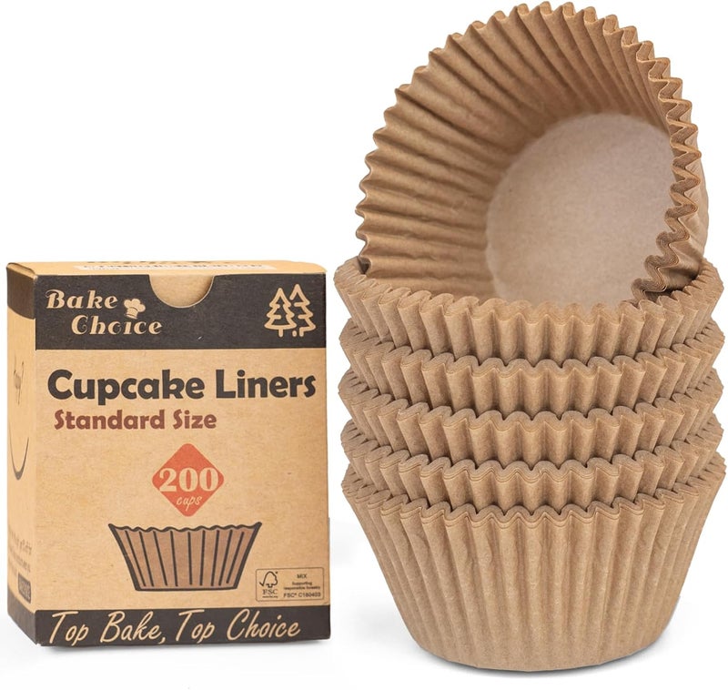 Bake Choice Non-stick 200pcs Standard Cupcake Liners for Baking, Natural, Food-grade Cupcake Wrapper, Greaseproof Parchment Muffin Liners - Image 1