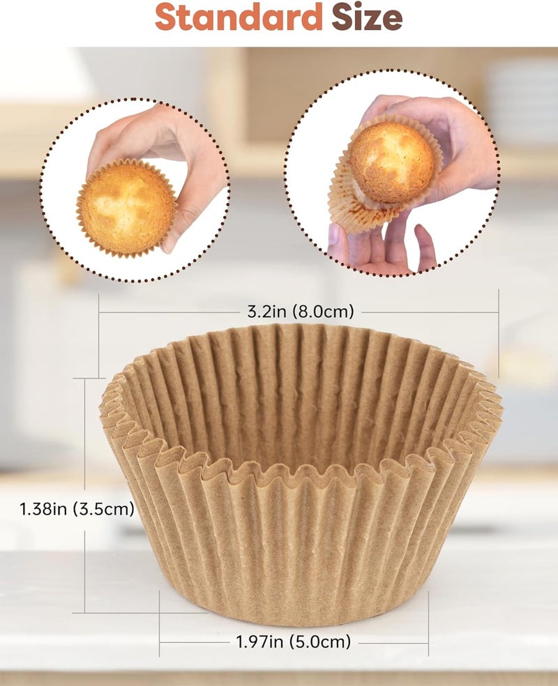 Bake Choice Non-stick 200pcs Standard Cupcake Liners for Baking, Natural, Food-grade Cupcake Wrapper, Greaseproof Parchment Muffin Liners - Image 4