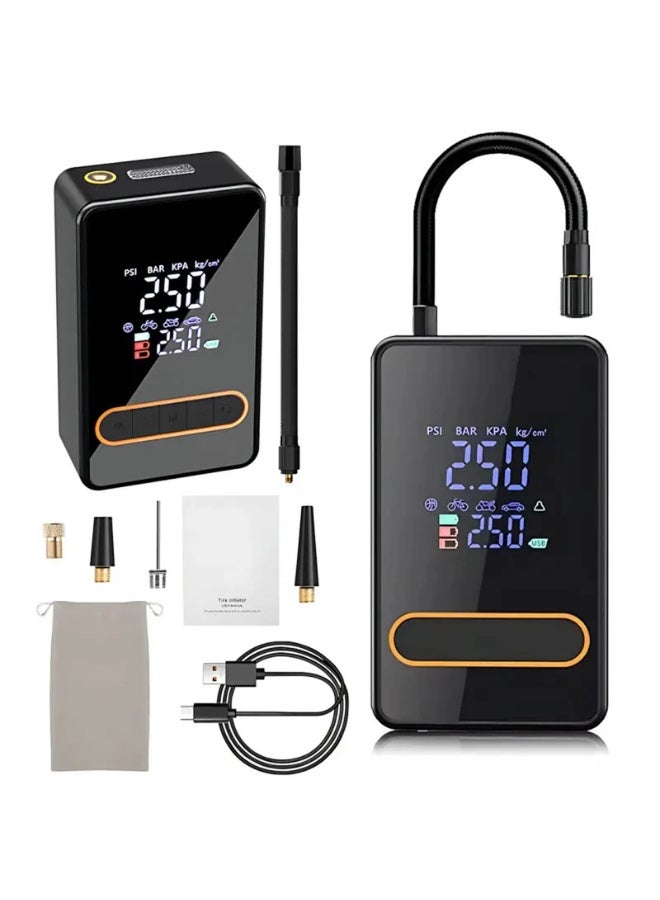 Rechargeable cordless car air compressor, electric air pump for inflating tires on motorcycles, cars, and scooters, 80W, 150cc air volume per pump, 12V - Black - Image 1