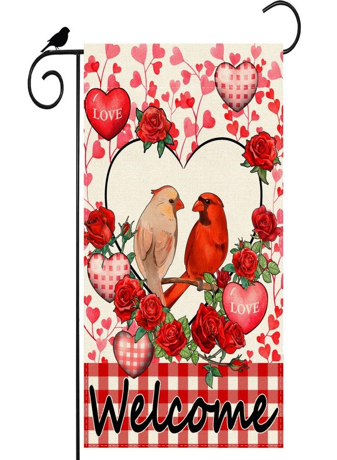 ZAEW Welcome Valentine’s Day Cardinal Buffalo Love Heart Balloons Garden Flag Romantic Roses Yard Flag 12x18 Inch Double Sided Small Mini Yard Outdoor Outside Holiday Decoration - Image 1