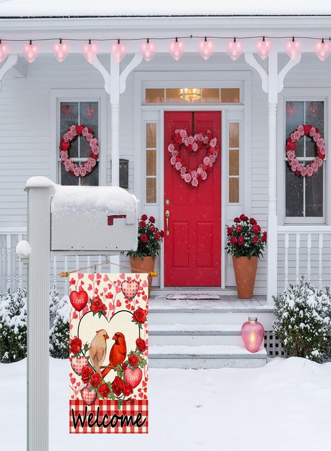 ZAEW Welcome Valentine’s Day Cardinal Buffalo Love Heart Balloons Garden Flag Romantic Roses Yard Flag 12x18 Inch Double Sided Small Mini Yard Outdoor Outside Holiday Decoration - Image 4
