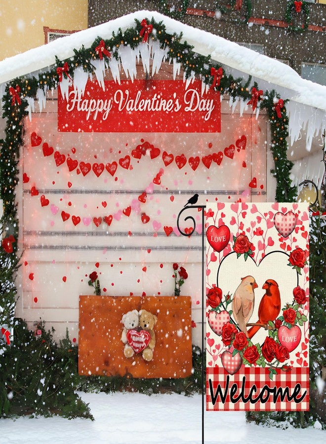 ZAEW Welcome Valentine’s Day Cardinal Buffalo Love Heart Balloons Garden Flag Romantic Roses Yard Flag 12x18 Inch Double Sided Small Mini Yard Outdoor Outside Holiday Decoration - Image 5