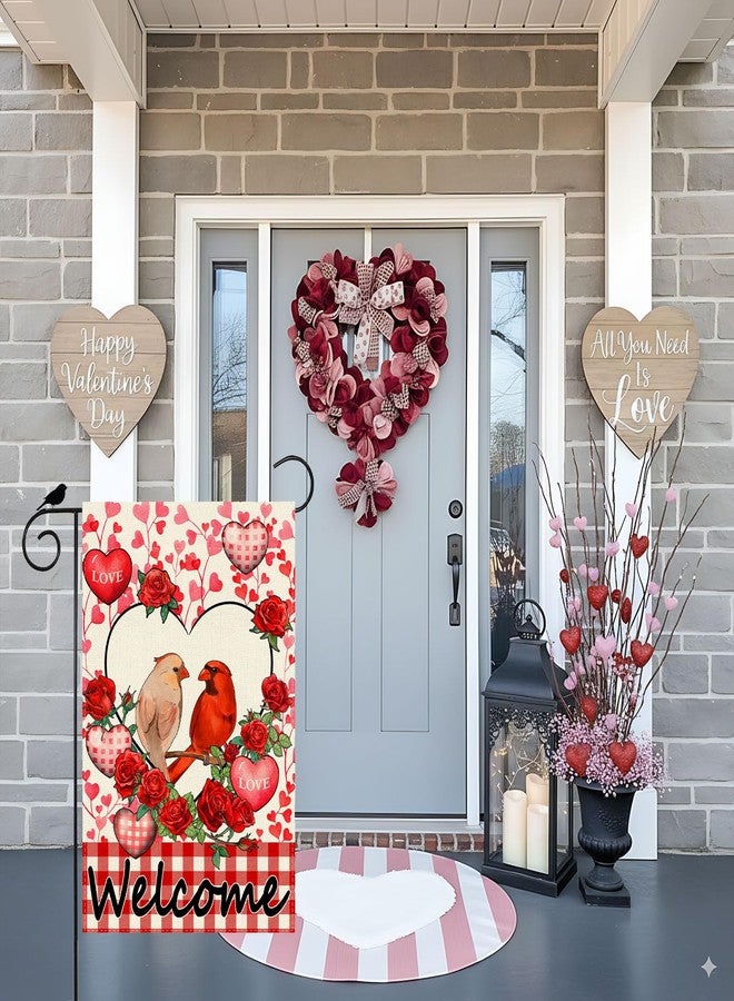ZAEW Welcome Valentine’s Day Cardinal Buffalo Love Heart Balloons Garden Flag Romantic Roses Yard Flag 12x18 Inch Double Sided Small Mini Yard Outdoor Outside Holiday Decoration - Image 3