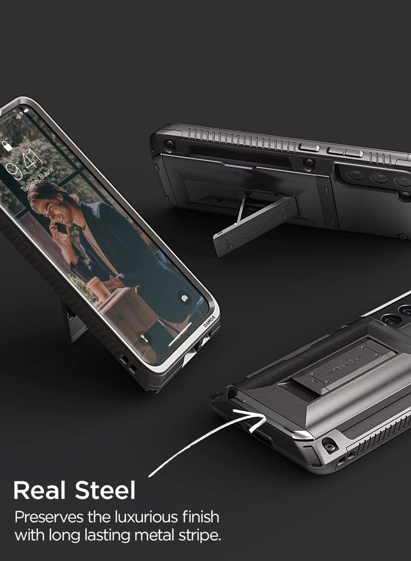 VRS Design Damda Glide Hybrid Case Cover for Samsung Galaxy S22 Plus (2022) [Semi Automatic] Card Slot [3-4] with Kickstand - Metal Black  - Image 3
