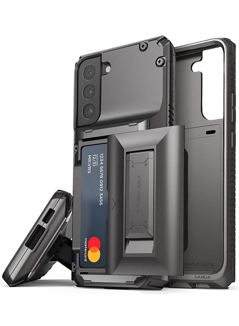 VRS Design Damda Glide Hybrid Case Cover for Samsung Galaxy S22 Plus (2022) [Semi Automatic] Card Slot [3-4] with Kickstand - Metal Black  - Image 1