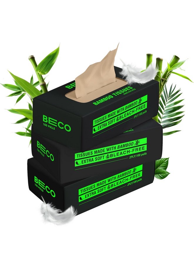 BECO Bamboo Super Soft 2-Ply Car Tissue Box| Facial Tissue-100 Pulls X 3 Packs (300 Pulls) | 100% Natural & Ecofriendly  - Image 1