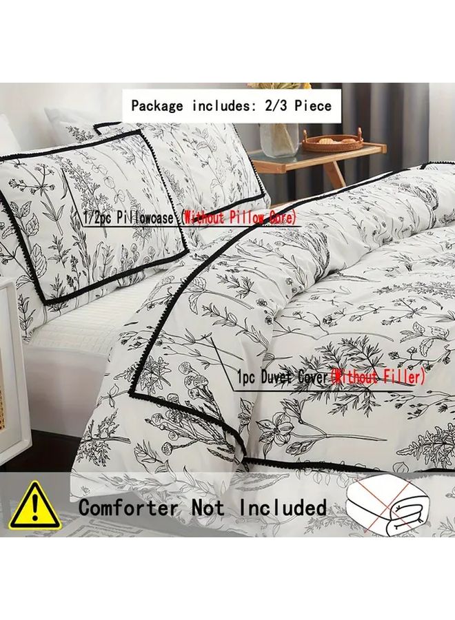 Black And White Bohemian Twig Print Duvet Cover Set Queen Size 90x90 Inches - Image 2