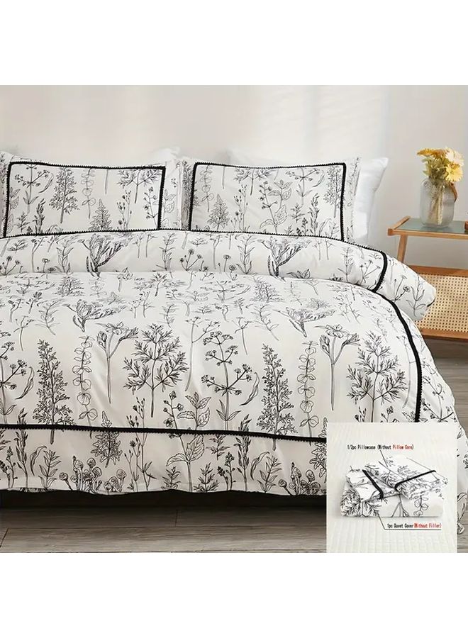 Black And White Bohemian Twig Print Duvet Cover Set Queen Size 90x90 Inches - Image 1