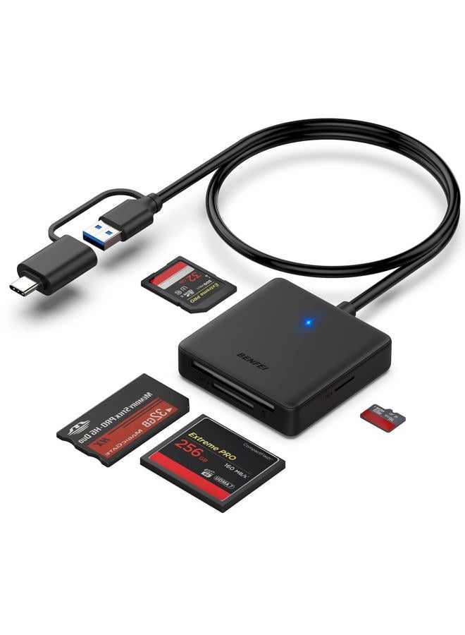 Benfei Memory Card Reader, BENFEI 4in1 USB 3.0 and USB-C to SD Micro SD MS CF Card Reader Adapter, 4 Cards Simultaneously Read and Write, Compatible with iPhone 15 Series, MacBook Pro/Air 2023, and More - Image 1