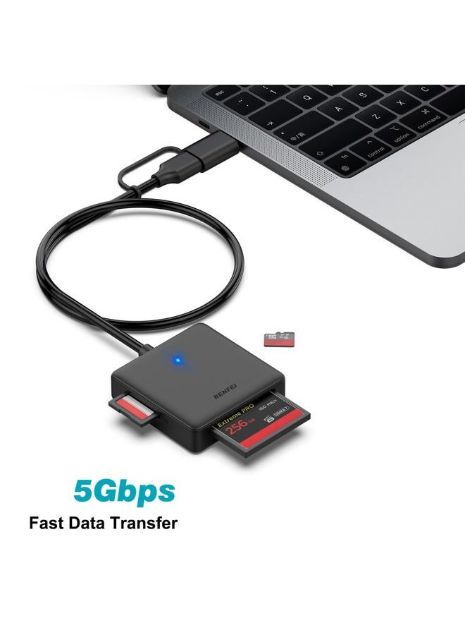 Benfei Memory Card Reader, BENFEI 4in1 USB 3.0 and USB-C to SD Micro SD MS CF Card Reader Adapter, 4 Cards Simultaneously Read and Write, Compatible with iPhone 15 Series, MacBook Pro/Air 2023, and More - Image 5