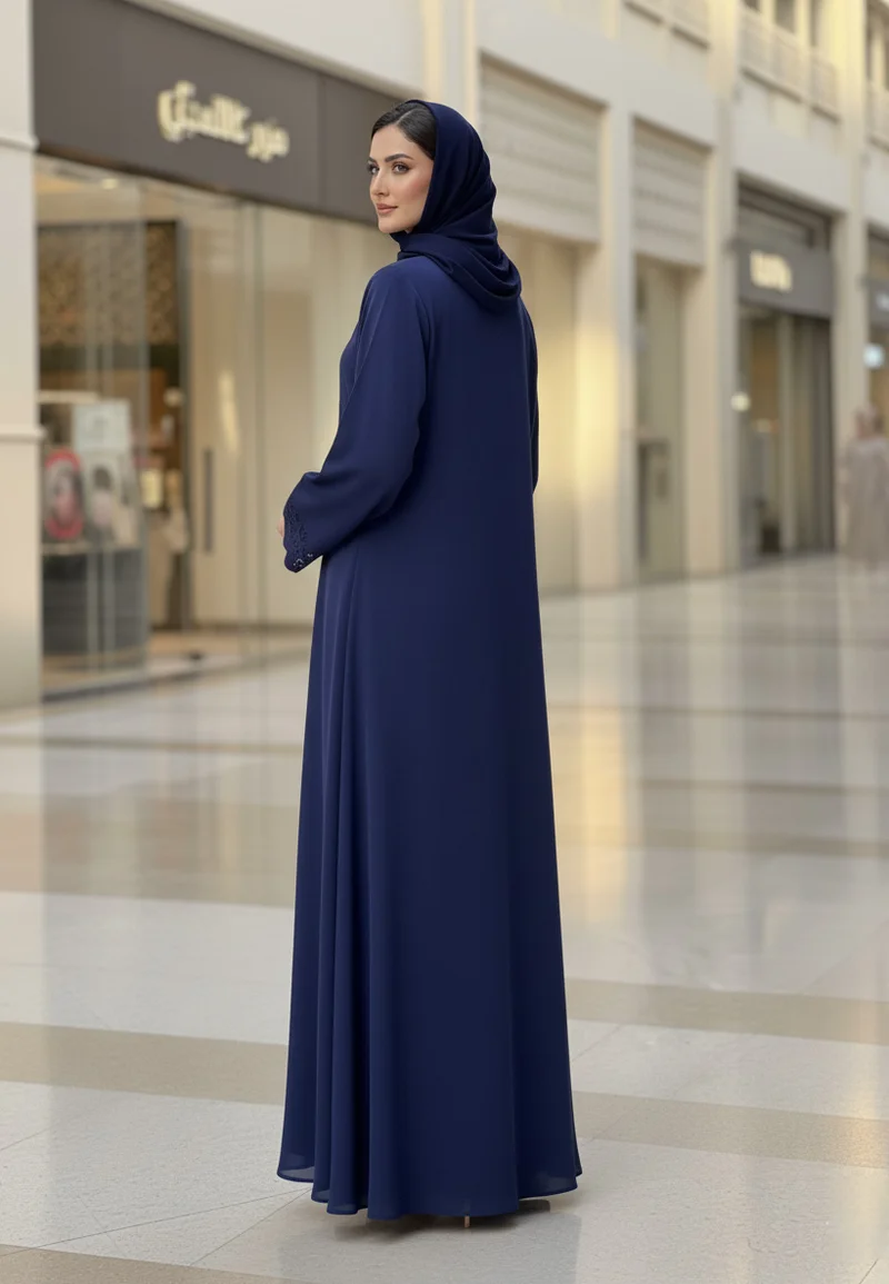 NUKHBAA Deep Navy Blue Abaya with Laser-Cut Detailing | Premium Nida Fabric-799
