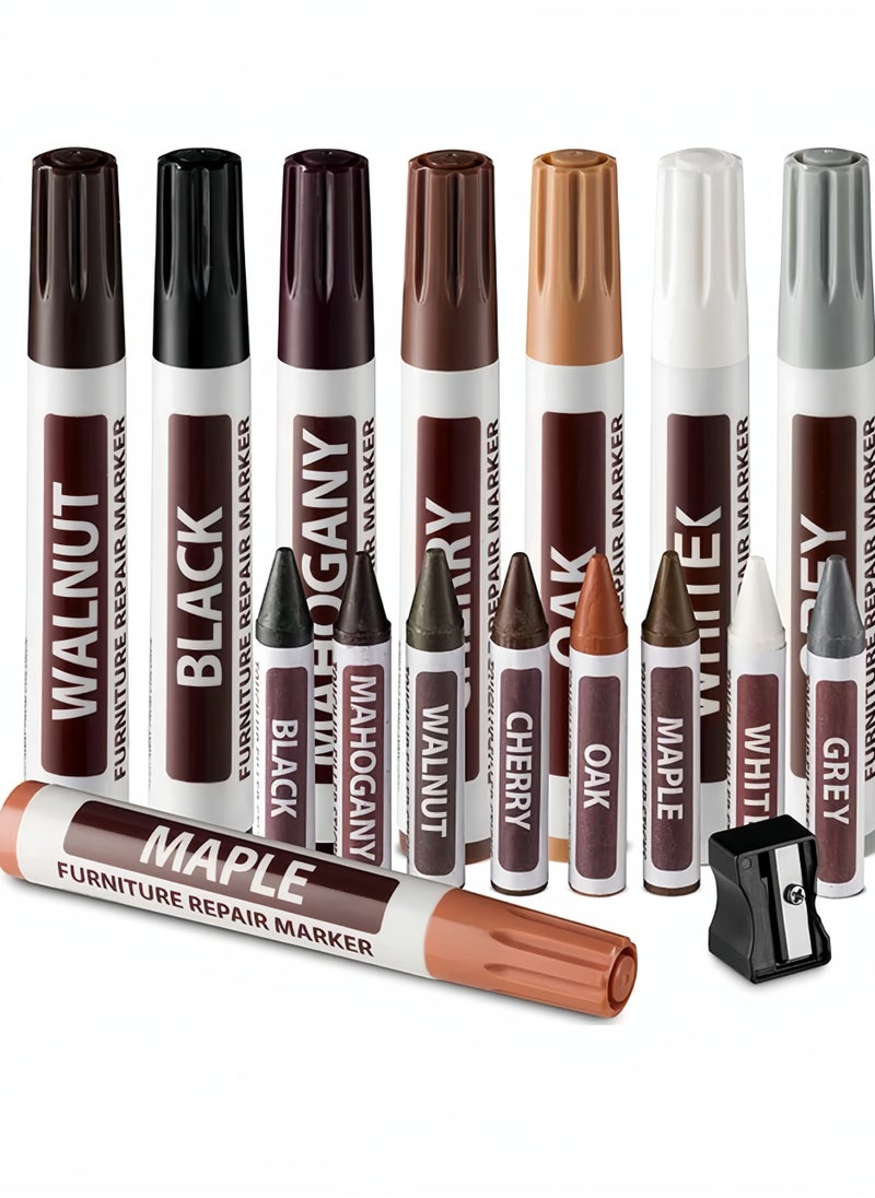17-Piece Furniture Repair Kit, Wood Markers and Wax Sticks with Sharpener Kit for Stains, Scratches, Wood Floors, Tables, Carpenters, Bedposts, Touch Ups and Cover Ups  - Image 1