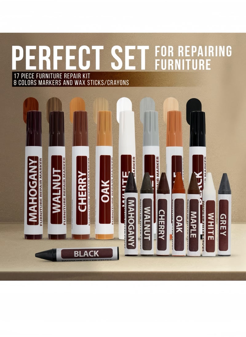17-Piece Furniture Repair Kit, Wood Markers and Wax Sticks with Sharpener Kit for Stains, Scratches, Wood Floors, Tables, Carpenters, Bedposts, Touch Ups and Cover Ups  - Image 2