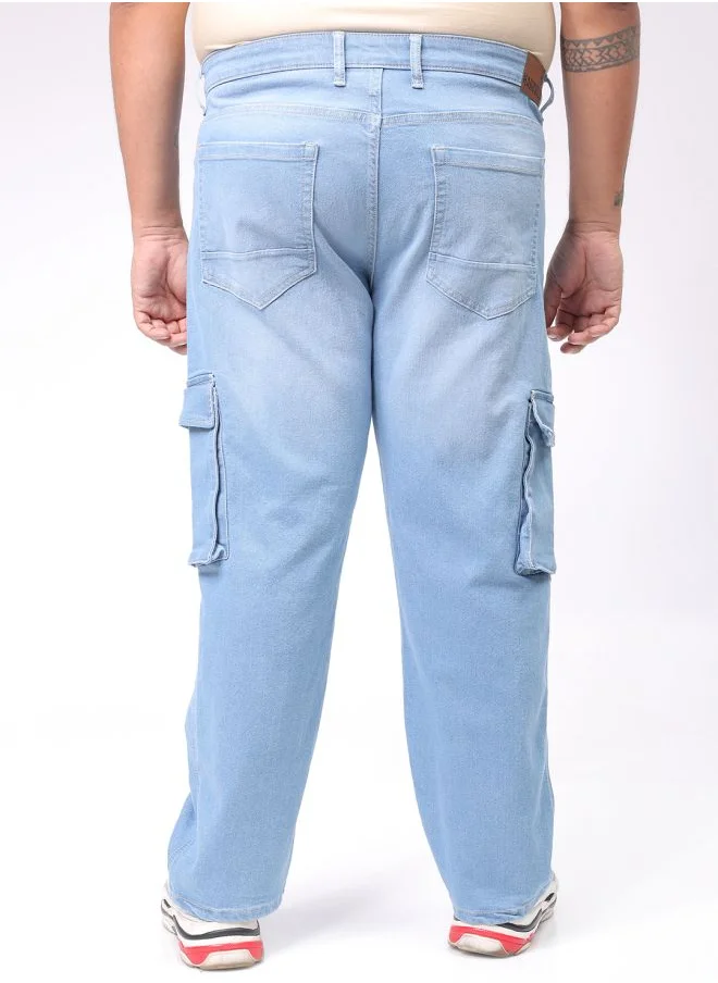 HARDSODA Men Plus Size Baggy Fit Solid Mid-Rise Stretchable Cargo Denims