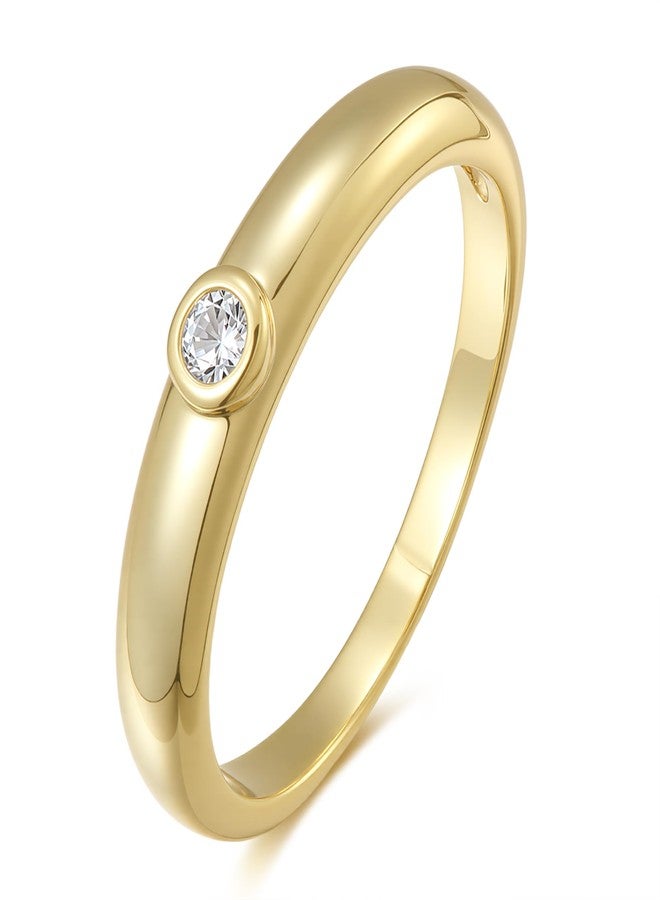 LEMON GRASS Bezel Set Round CZ Thin Dome Ring | Minimalist Stacking Band Signet Ring in Gold Size 5 - Image 1
