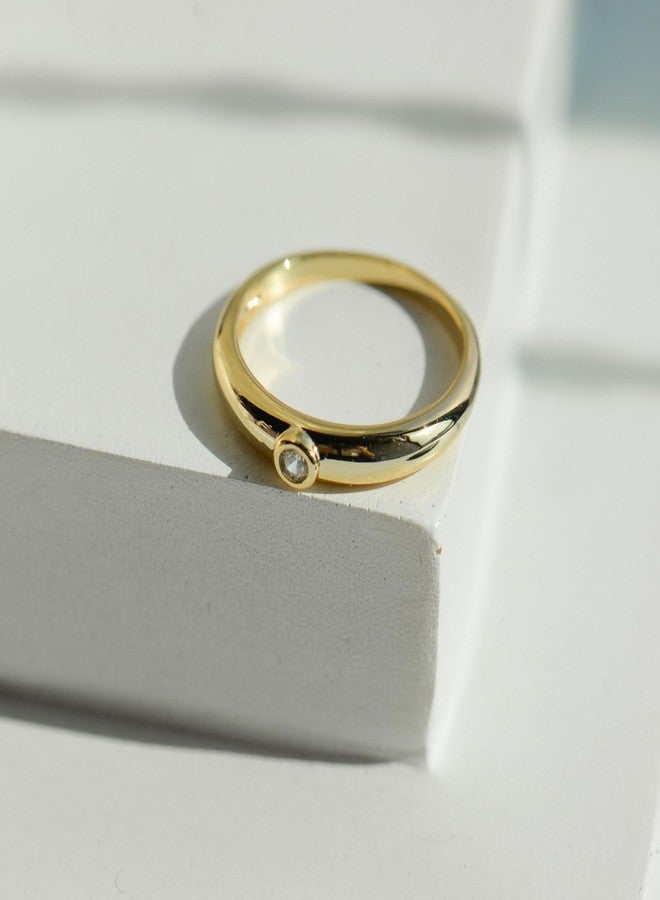 LEMON GRASS Bezel Set Round CZ Thin Dome Ring | Minimalist Stacking Band Signet Ring in Gold Size 5 - Image 5