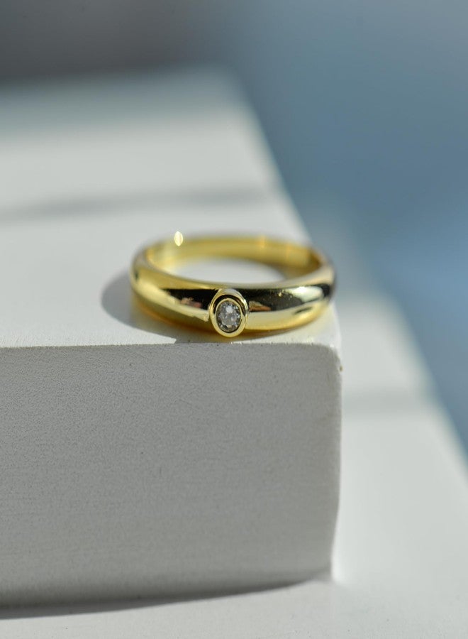 LEMON GRASS Bezel Set Round CZ Thin Dome Ring | Minimalist Stacking Band Signet Ring in Gold Size 5 - Image 4