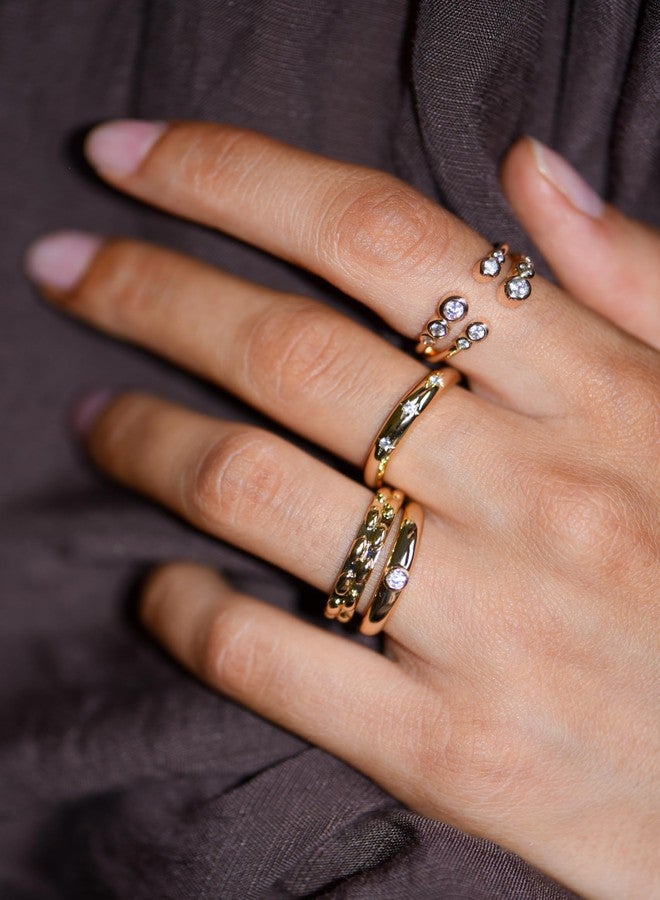 LEMON GRASS Bezel Set Round CZ Thin Dome Ring | Minimalist Stacking Band Signet Ring in Gold Size 5 - Image 3