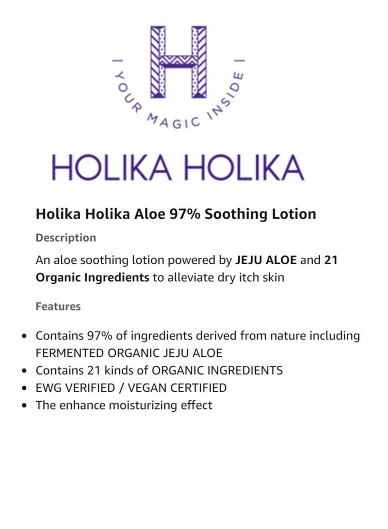 Holika Holika Aloe Vera 97% Soothing Gel Lotion | Intensive Moisturizing | 240ml