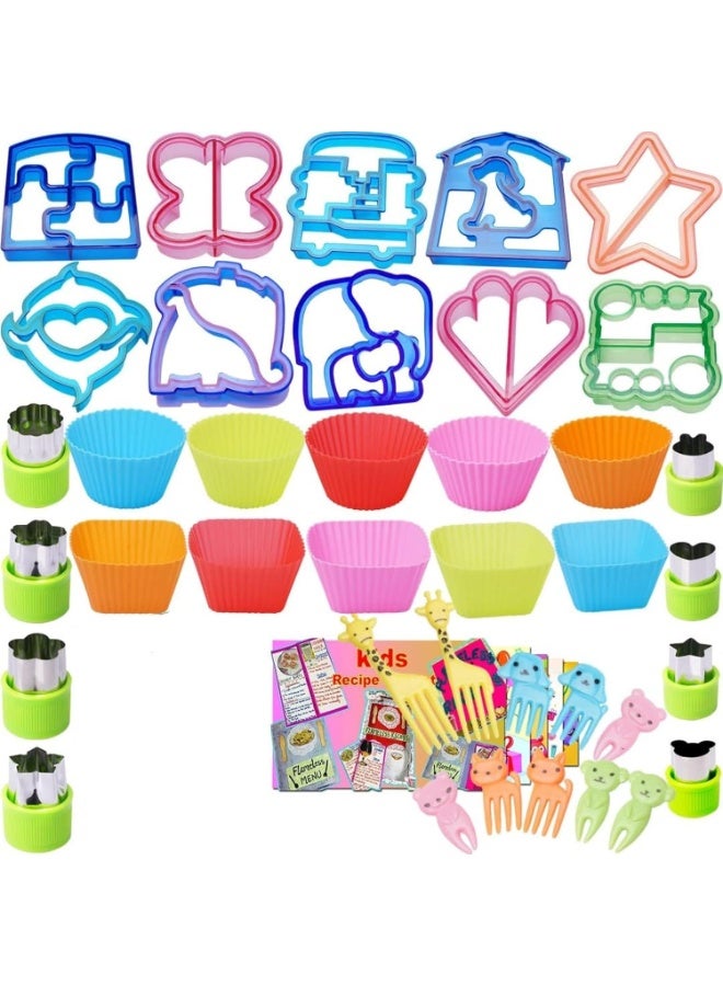 Bluejw Sandwich Cutter for Kids 38 Pcs, Cookie Cutters, Fruit Vegetable Shapes, DIY Mold Food Picks Bento Box, Mickey Mouse Dinosaur Star Square Heart Shape - Image 1