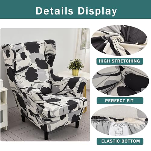 NILUOH Wingback Chair Slipcover 2 Pieces Stretch Spandex Wingback Chair Covers Washable Slipcover for Wingback Armchairs NonSlip Furniture Protector with Elastic Bottom for Living Room - Image 3