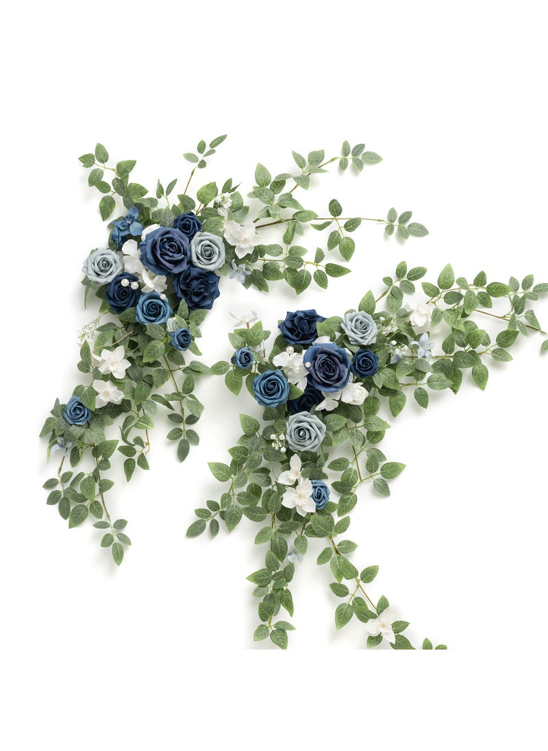 Ling's moment Lings Moment 2PCS Dusty Blue Artificial Floral Swags Centerpieces Wedding Flower Rose Garland Greenery Arrangements for Sweetheart Table Decor Backdrop Arch Flowers Wall Home Garden Decorations 