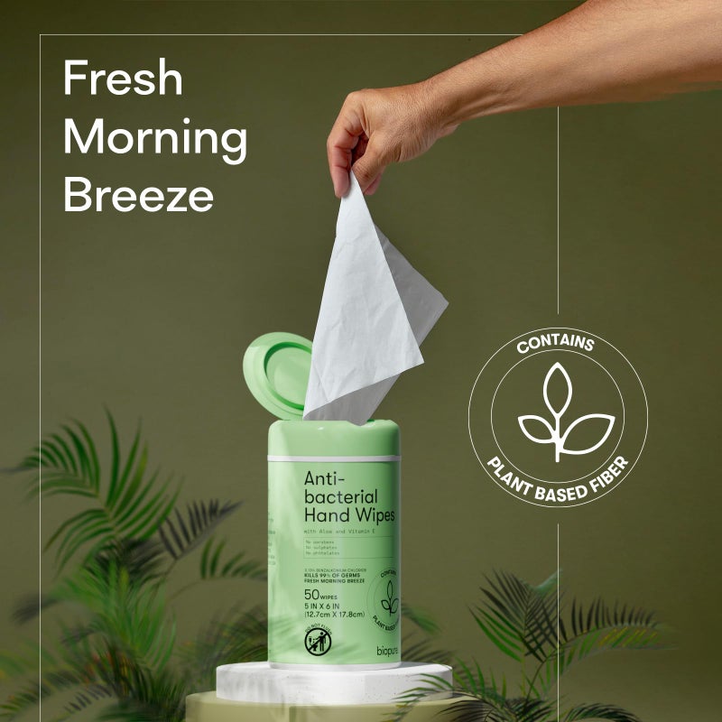 Biopure Antibacterial Hand Wipes Fresh Morning Breeze- Antibacterial Wipes with Aloe and Vitamin E Formula | 5"x7" Wet Wipes Canister | No Parabens, Sulfates or Phthalates, Kills 99% of Germs, 50 ct - Image 4