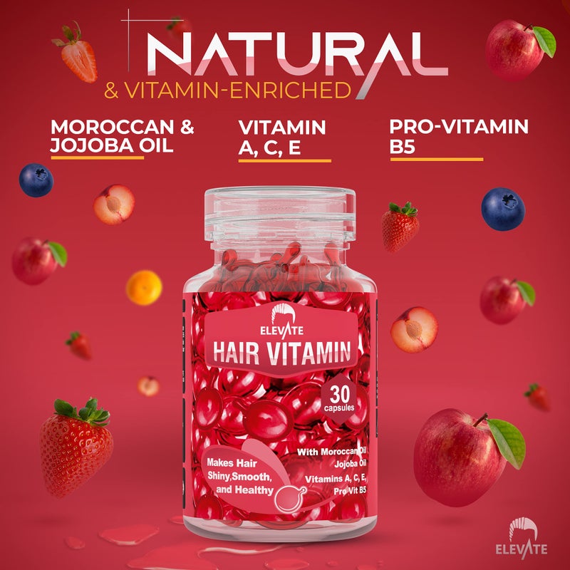 ELEVATE Hair Treatment Serum Oil Capsules - Conditioning Repair & Moisturizing Formula with Argan Jojoba Oils Vitamins A C E Pro Vitamin B5 Healthier Smooth Silky Thicker for Softness Shine - Image 2