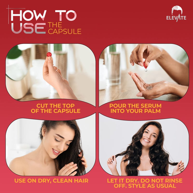 ELEVATE Hair Treatment Serum Oil Capsules - Conditioning Repair & Moisturizing Formula with Argan Jojoba Oils Vitamins A C E Pro Vitamin B5 Healthier Smooth Silky Thicker for Softness Shine - Image 4