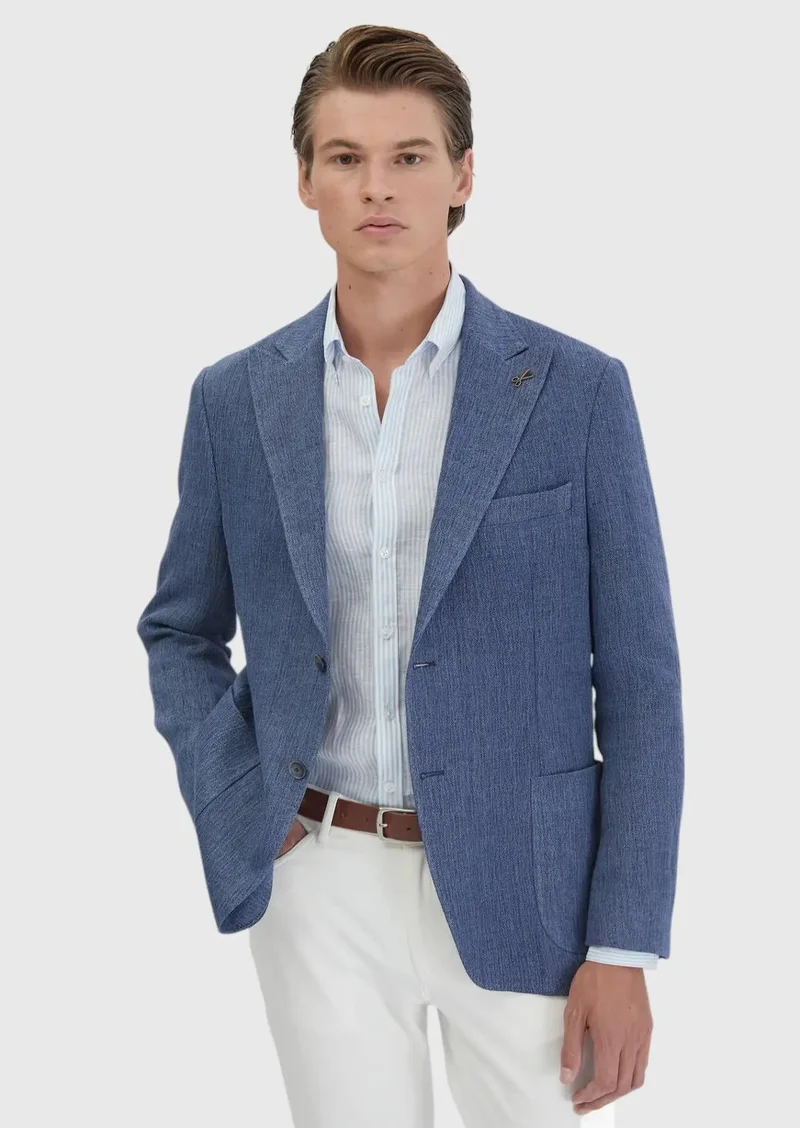 RAMSEY Light Indigo Plain Shirt Shoulder Slim Fit Linen Blended Jacket