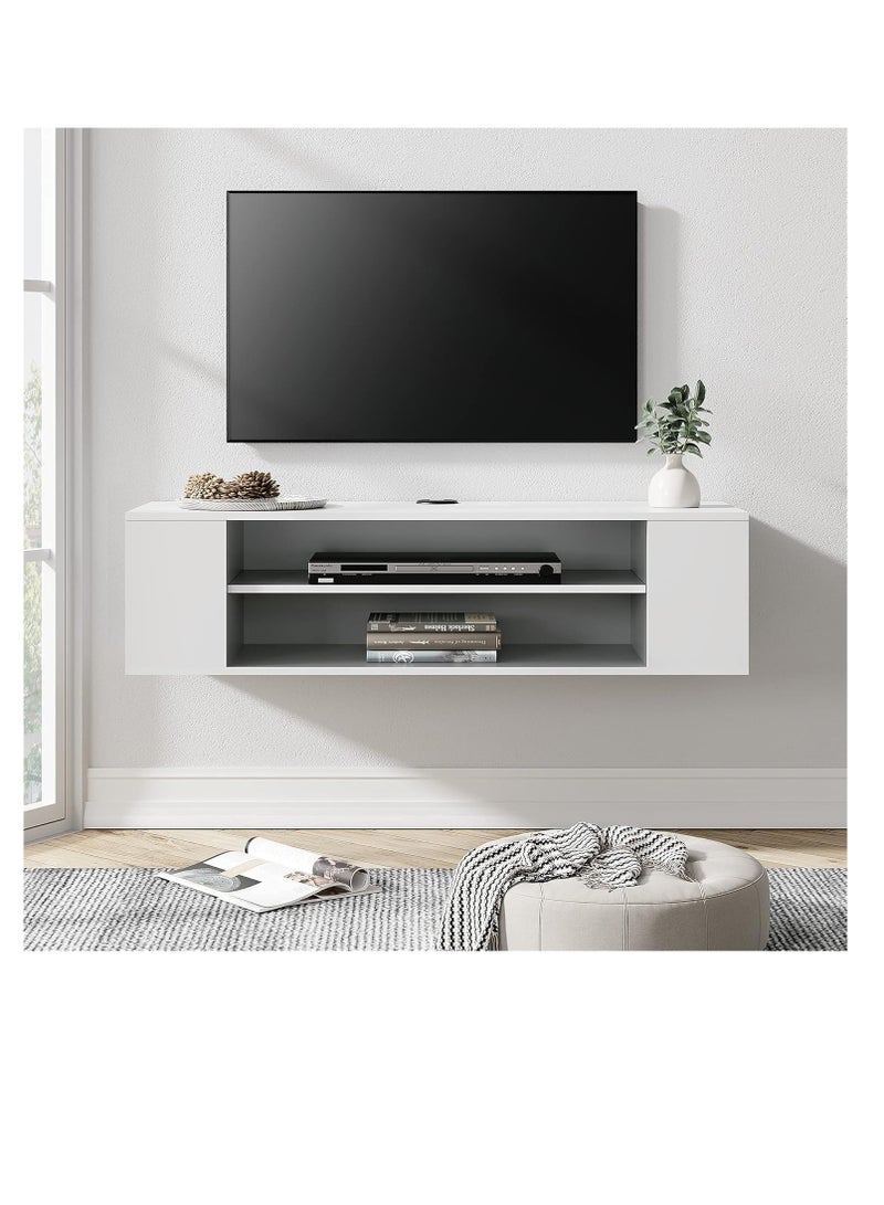 Modernhome White Wooden Wall-Mounted TV Stand Shelf, Under-TV Storage Shelf and Media Console Rack for a Floating Entertainment Center in the Living Room, Space-Saving Furniture - Image 1
