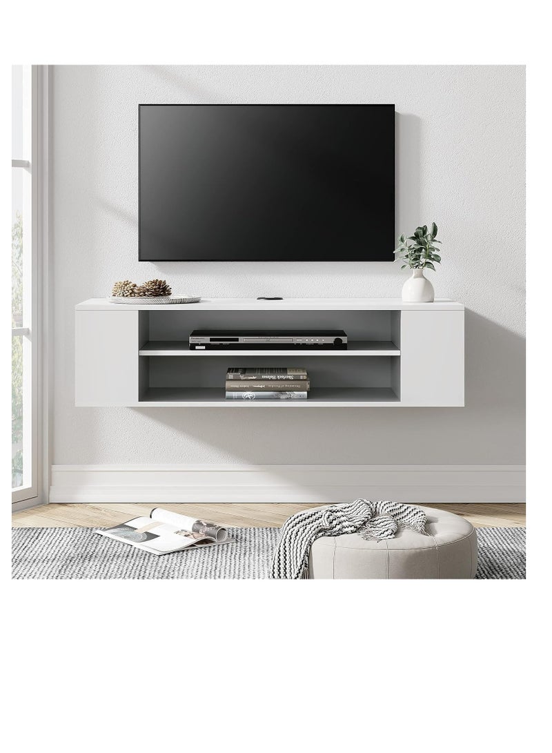 Modernhome White Wooden Wall-Mounted TV Stand Shelf, Under-TV Storage Shelf and Media Console Rack for a Floating Entertainment Center in the Living Room, Space-Saving Furniture - Image 2