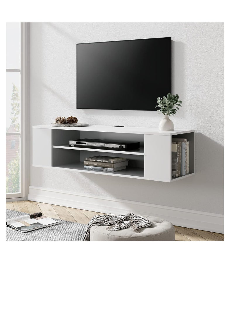 Modernhome White Wooden Wall-Mounted TV Stand Shelf, Under-TV Storage Shelf and Media Console Rack for a Floating Entertainment Center in the Living Room, Space-Saving Furniture - Image 3