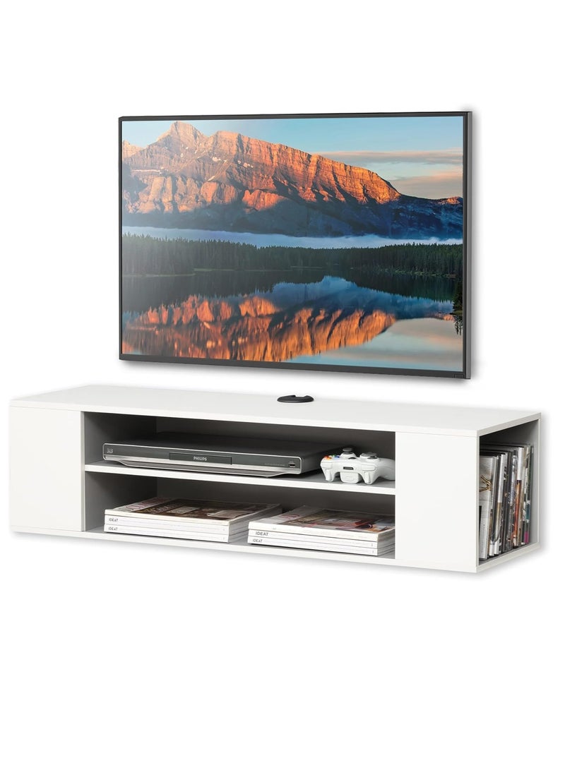 Modernhome White Wooden Wall-Mounted TV Stand Shelf, Under-TV Storage Shelf and Media Console Rack for a Floating Entertainment Center in the Living Room, Space-Saving Furniture - Image 4