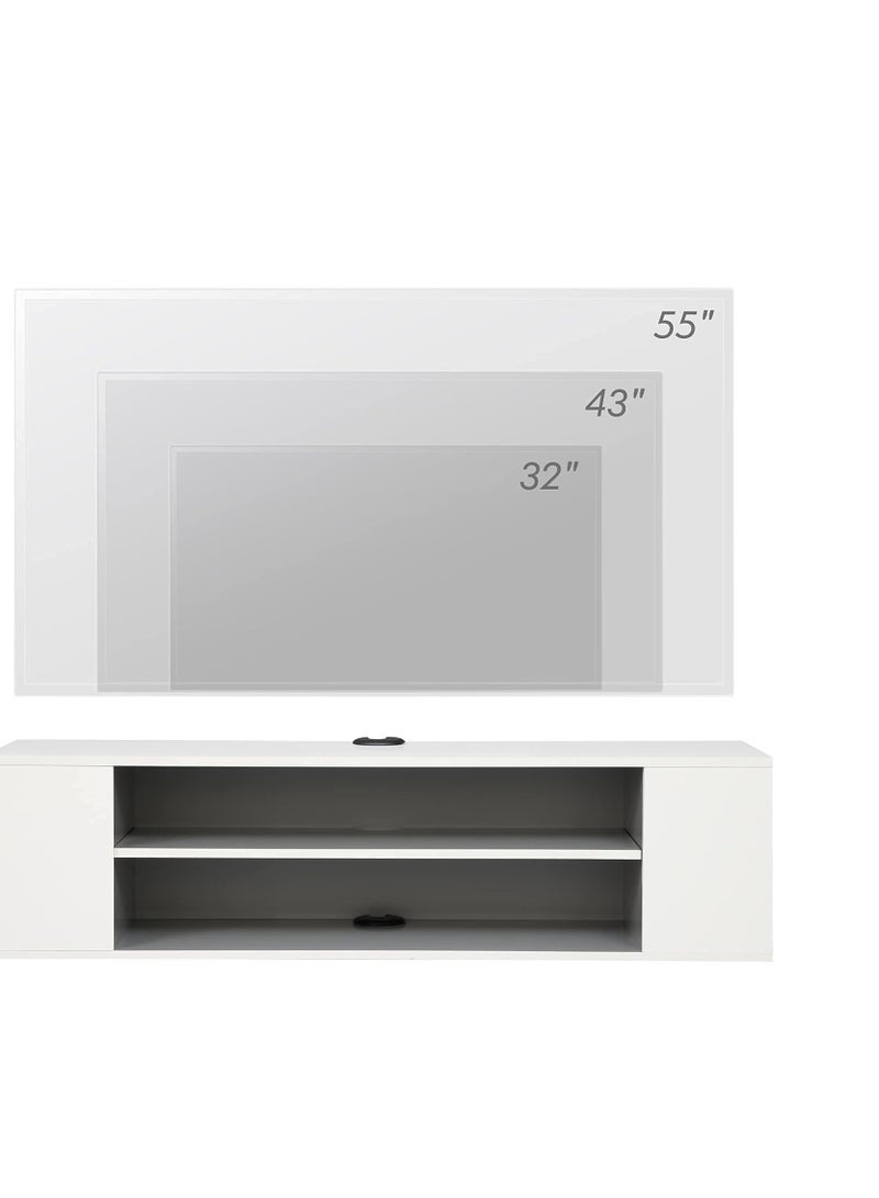 Modernhome White Wooden Wall-Mounted TV Stand Shelf, Under-TV Storage Shelf and Media Console Rack for a Floating Entertainment Center in the Living Room, Space-Saving Furniture - Image 5