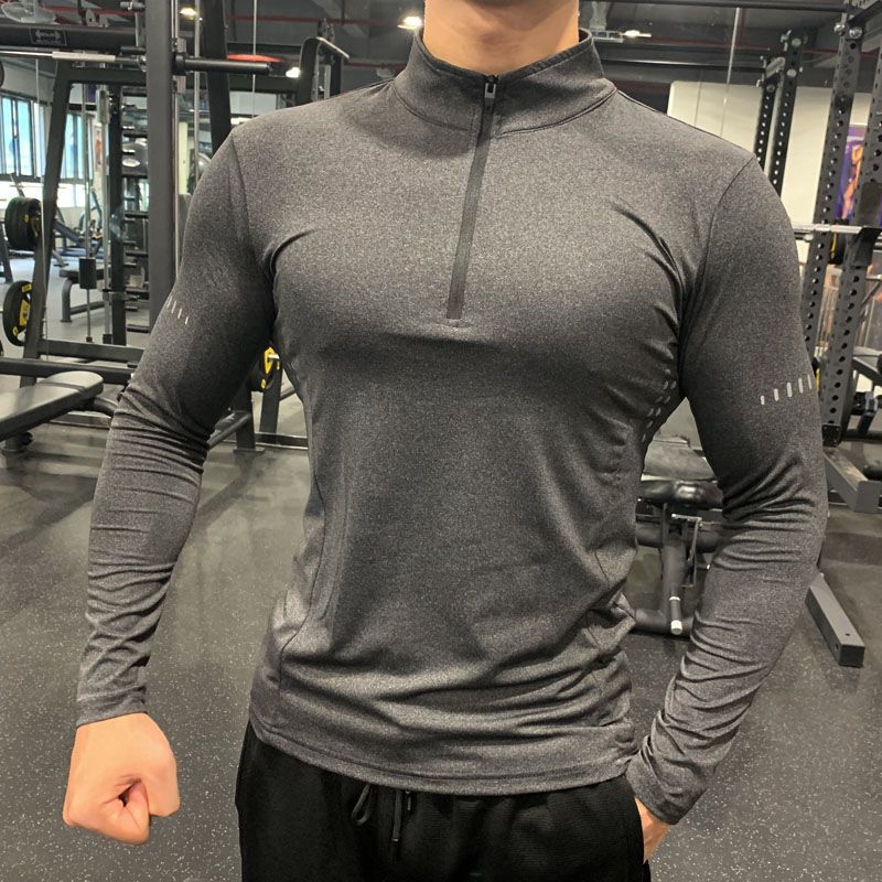 Autumn New Half Zip Fitness Long Sleeve Men'S Running Sweat Absorbing Breathable Quick-Drying Clothes Basketball Training Tight Sportswear - Image 1
